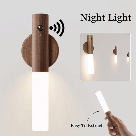 Auto Motion Sensor LED USB Magnetic Wood Wireless Night Light